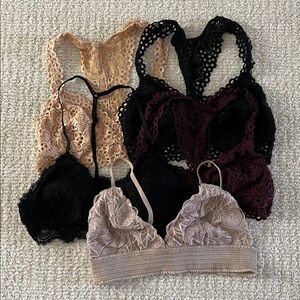 Aerie Lace Bralettes - Black, Burgundy, and Beige